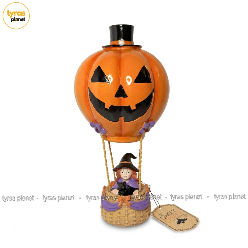 Sweet Street Halloween 12" Jack-o'-lantern Pumpkin Witch Hot Air Balloon Figure